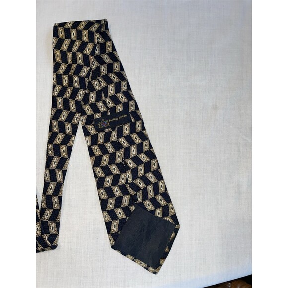 Sterling & Hunt Dress Tie Mens Size 55" Black Tan Geometric 100% Silk Designer - Picture 9 of 12